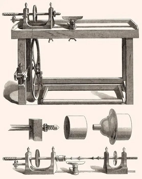Framed Print : Wood lathe, 19th century, Wood lathe, 19th century