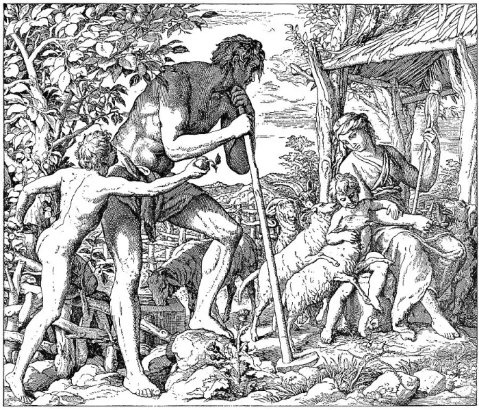 Framed Print : Woodcut, Adam and Eve during work on earth by the sweat of their brows Framed Print : Woodcut, Adam and Eve during work on earth by the sweat of their brows