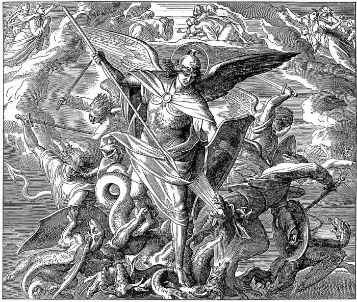 Framed Print : Woodcut, Creation and Fall of the Angels