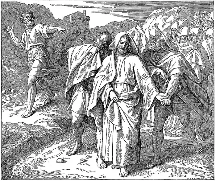 Framed Print : Woodcut, David is cursed by Semei