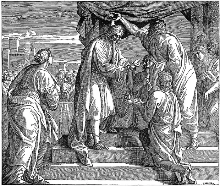 Framed Print : Woodcut, David becomes king of the Tribe of Judah