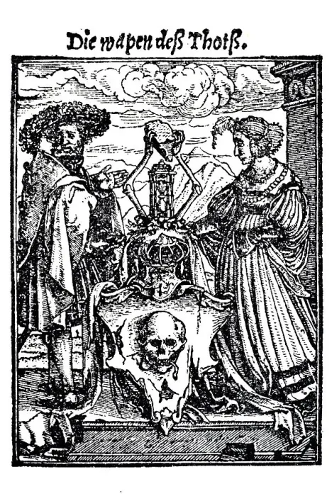 Framed Print : Woodcut, The Escutcheon of Death Framed Print : Woodcut, The Escutcheon of Death