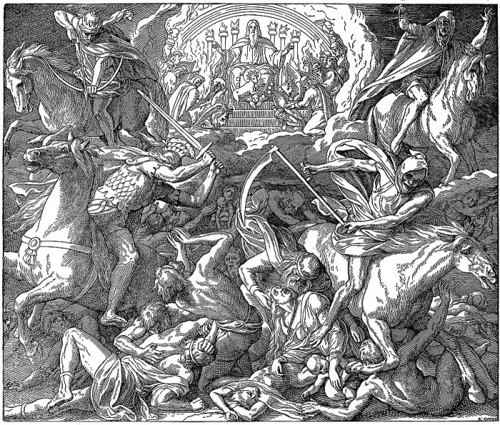 Framed Print : Woodcut, the first six seals, Epiphany of John