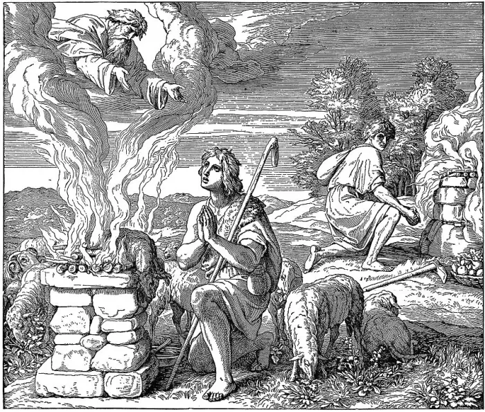 Framed Print : Woodcut, Kain and Abel bring forth their sacrifice Framed Print : Woodcut, Kain and Abel bring forth their sacrifice