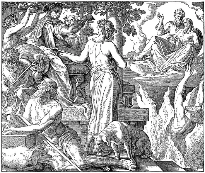 Framed Print : Woodcut, Lazarus and Dives, Luke 16 Framed Print : Woodcut, Lazarus and Dives, Luke 16