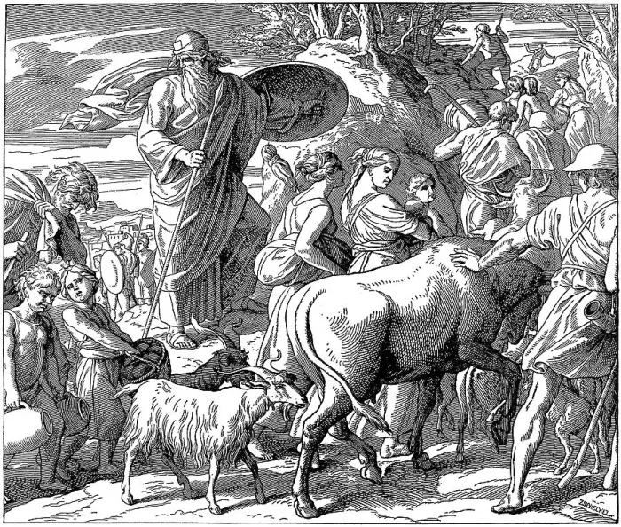 Framed Print : Woodcut, Mattathias flees with his people