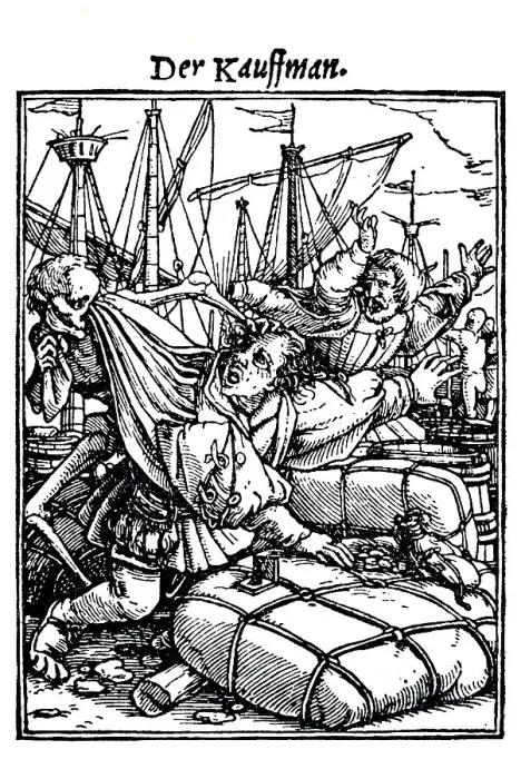 Framed Print : Woodcut, The Merchant, Hans Holbein the Younger Framed Print : Woodcut, The Merchant, Hans Holbein the Younger
