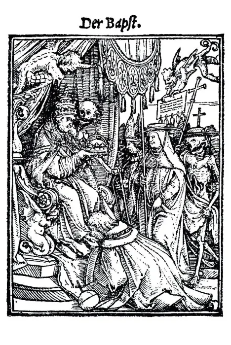 Framed Print : Woodcut, The Pope, Hans Holbein the Younger