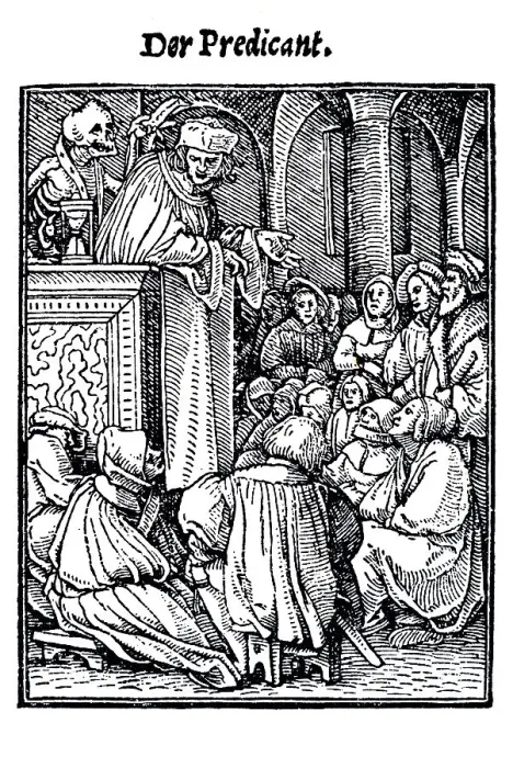 Framed Print : Woodcut, The Preacher, Hans Holbein the Younger Framed Print : Woodcut, The Preacher, Hans Holbein the Younger