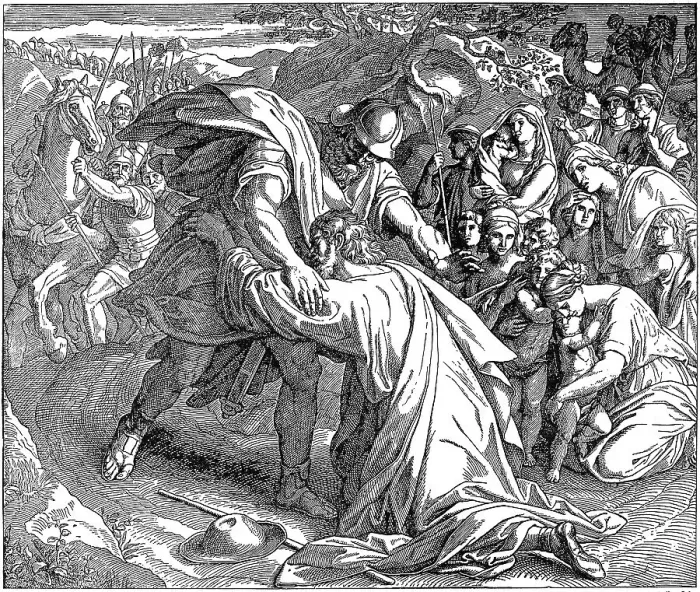 Framed Print : Woodcut, the reconciliation with Esau