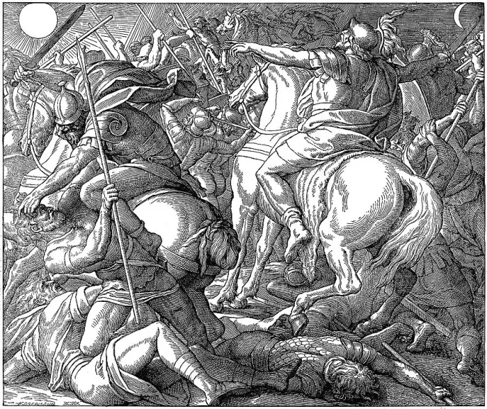 Framed Print : Woodcut, The Victory over the Amorites