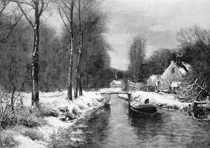 Framed Print : Woodcut A Winter Day Framed Print : Woodcut A Winter Day