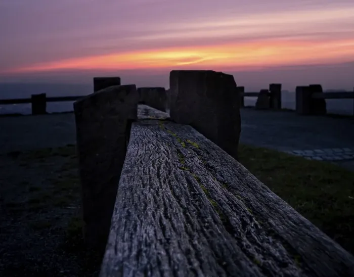 Framed Print : Wooden bench in the sunset on the Wallberg