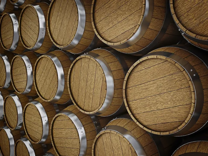 Framed Print : Wooden oak brandy wine beer barrels rows close up