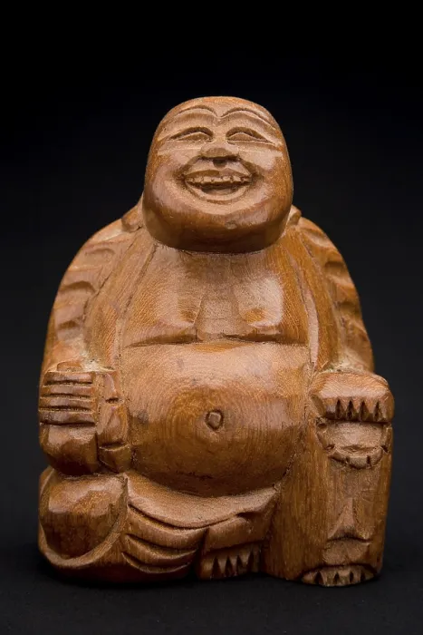 Framed Print : Woodwork Buddha figurine