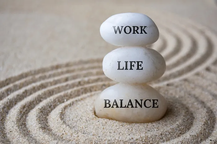 Framed Print : Work life balance text on zen stones with sand background