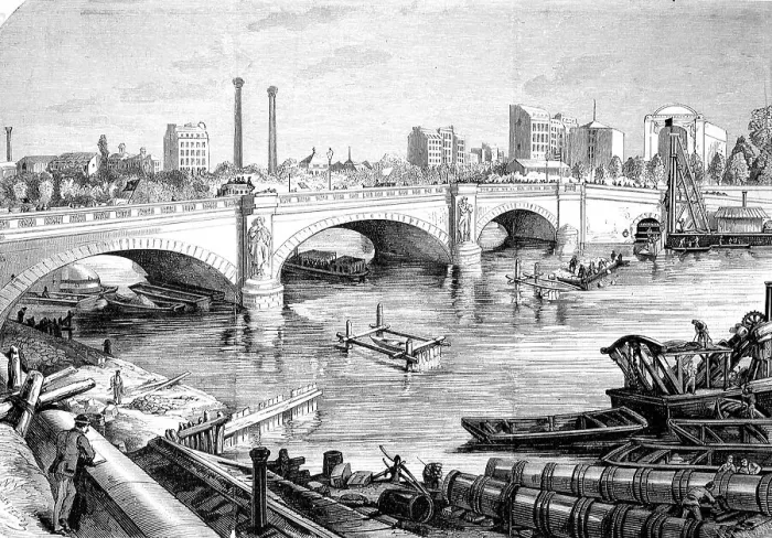 Framed Print : Work in front of the Pont de l'Alma to lay the sewage pipe at the bottom of the Seine