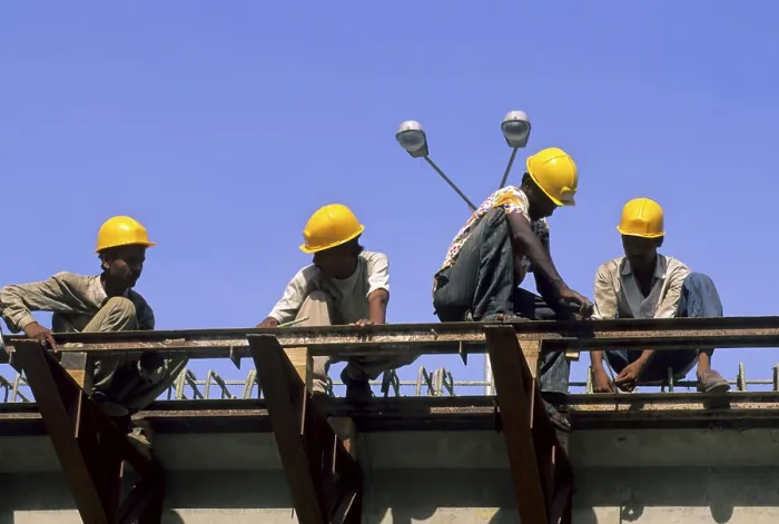 Framed Print : Workers busy in constructing flyover Framed Print : Workers busy in constructing flyover