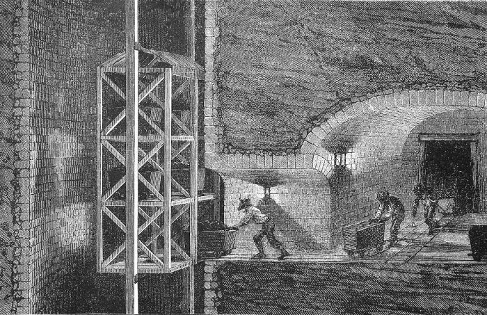 Framed Print : Workers in a mine, loading the dogs (transport carts) at the exit of the roadway