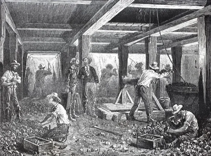 Framed Print : Workers in the silver mines of Nevada in 1880