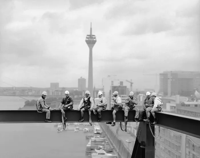 Framed Print : Workers sitting on a steel beam Framed Print : Workers sitting on a steel beam