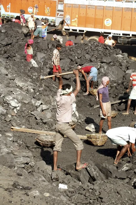 Framed Print : Workers working in Coal mine in Jharkhand, India