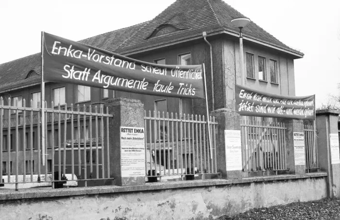 Framed Print : Workers and their works council reacted to the management's intention to stop work at Enka AG in Kassel in 1982 Framed Print : Workers and their works council reacted to the management's intention to stop work at Enka AG in Kassel in 1982