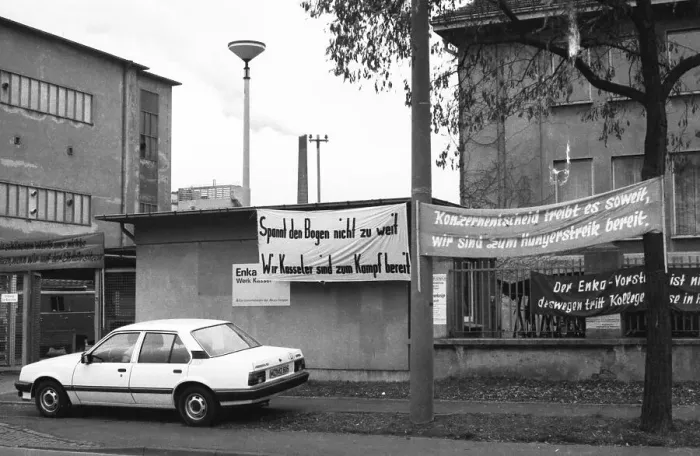 Framed Print : Workers and their works council reacted to the management's intention to stop work at Enka AG in Kassel in 1982