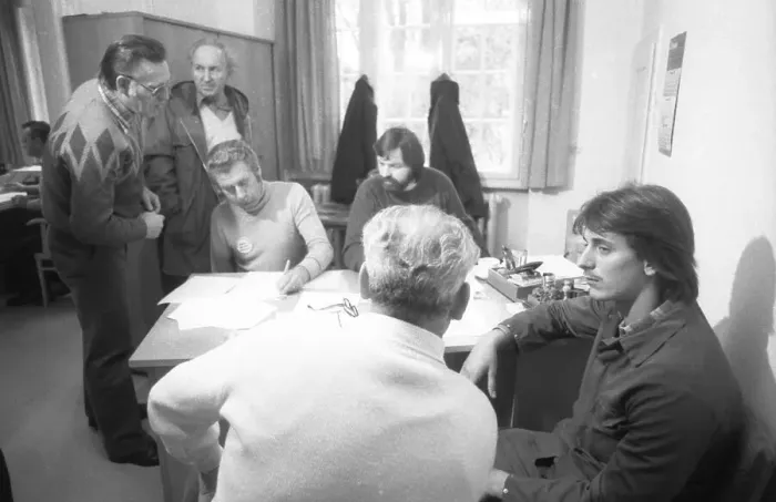 Framed Print : Workers and their works council reacted to the management's intention to stop work at Enka AG in Kassel in 1982
