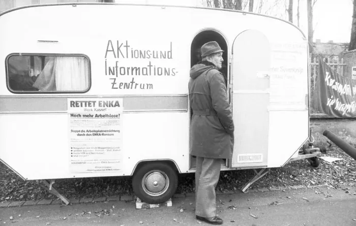 Framed Print : Workers and their works council reacted to the management's intention to stop work at Enka AG in Kassel in 1982