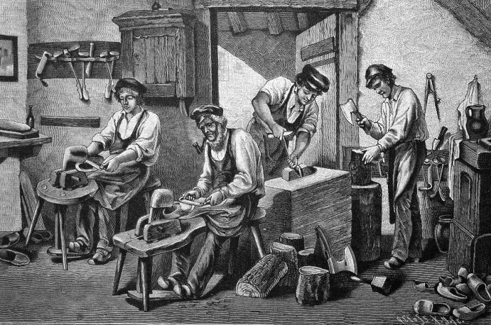 Framed Print : Workshop of wooden shoe carvers