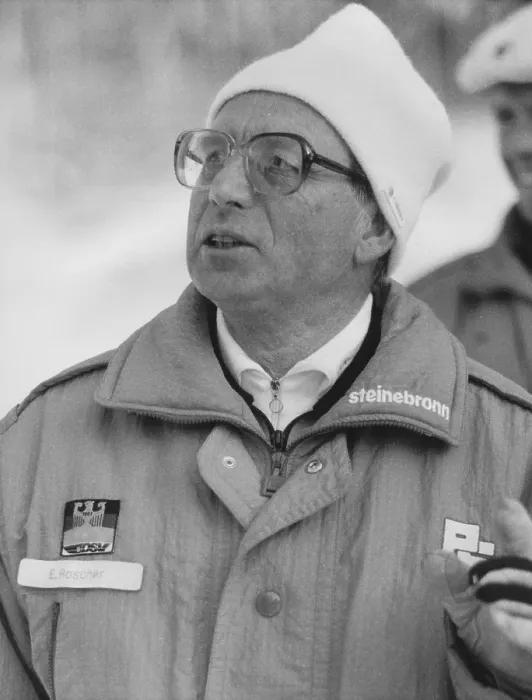 Framed Print : World Cup, Ski Jumping, Ewald Roscher, portrait, Coach of the German Ski Association, 1991, Germany, Europe
