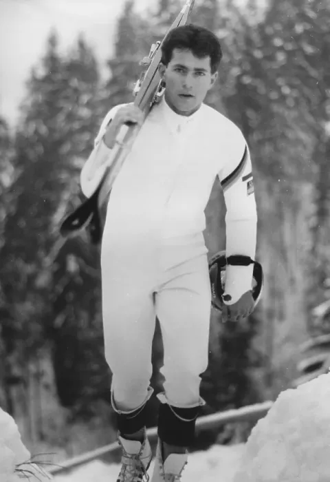 Framed Print : World Cup, ski jumping, ski jumper, Thomas Klauser (DEU), during a ski jumping competition, 1989, Germany, Europe