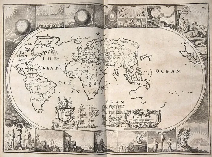 Framed Print : World map from a 1715 edition of the Holy Bible