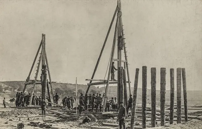 Framed Print : World War I, German soldiers building bridges
