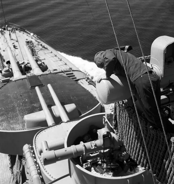 Framed Print : During World war II. The war ship Sverige during navy exercises at sea