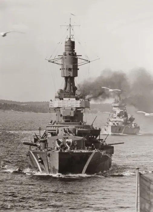 Framed Print : World war II. Warships from the Swedish navy during exercises at sea Framed Print : World war II. Warships from the Swedish navy during exercises at sea
