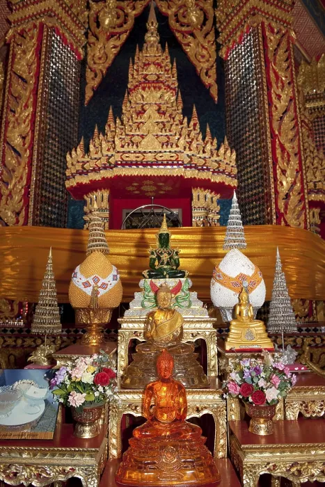 Framed Print : Worship room with Buddhist symbols and small statue of Buddha Framed Print : Worship room with Buddhist symbols and small statue of Buddha