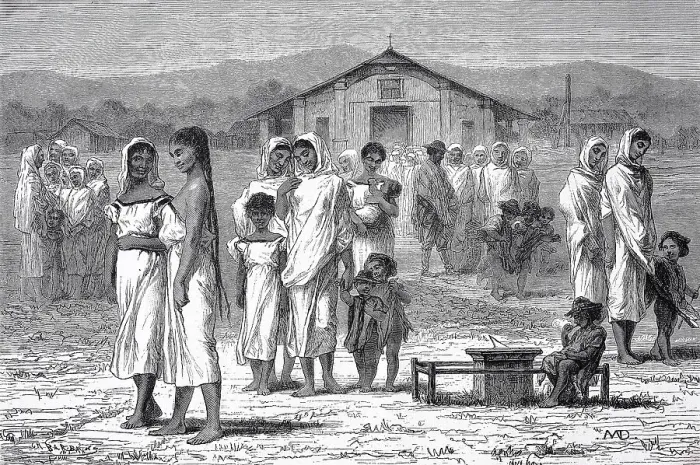 Framed Print : Worshippers come out of the church in Villa Rica in 1880