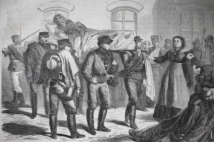 Framed Print : Wounded soldiers at the railway station of Saarbruecken