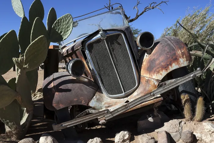 Framed Print : Wreck of a vintage car, Solitaire, Namibia, Africa
