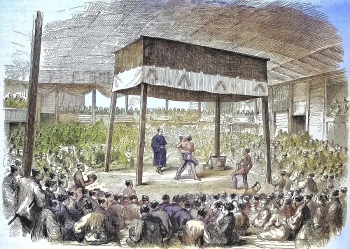 Framed Print : Wrestler at a competition in Osaka