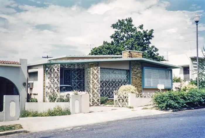 Framed Print : Wrought iron decoration security fence on modern house, San Juan, Puerto Rico 1961