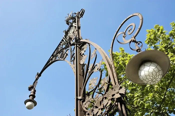 Framed Print : Wrought-iron street lamp by Pere Falques i Urpi
