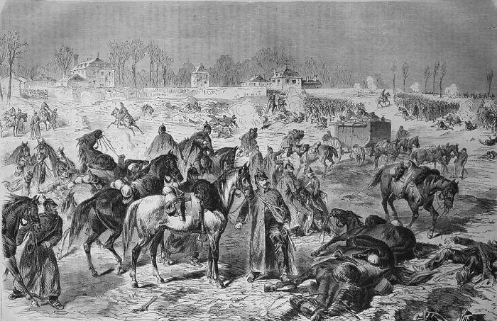 Framed Print : Wuerttemberg and Saxon forces under shell fire near Villiers