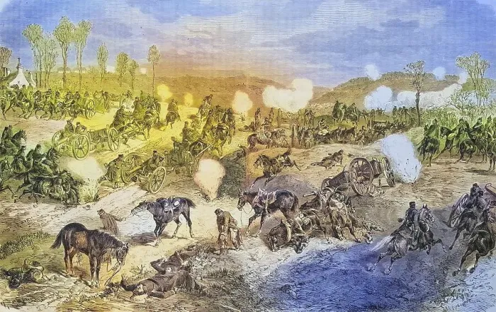 Framed Print : Wuerttembergische artillery on the highlands near Villiers Framed Print : Wuerttembergische artillery on the highlands near Villiers