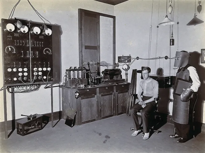 Framed Print : X-ray, hospital, man wearing a heavy apron