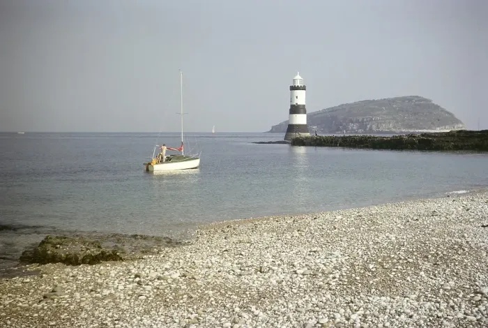 Framed Print : Yacht and lighthouse with view of Priestholm, Puffin Island, Ynys Seiriol, from Penmon, Anglesey, North Wales, Wales, UK 1966 Framed Print : Yacht and lighthouse with view of Priestholm, Puffin Island, Ynys Seiriol, from Penmon, Anglesey, North Wales, Wales, UK 1966
