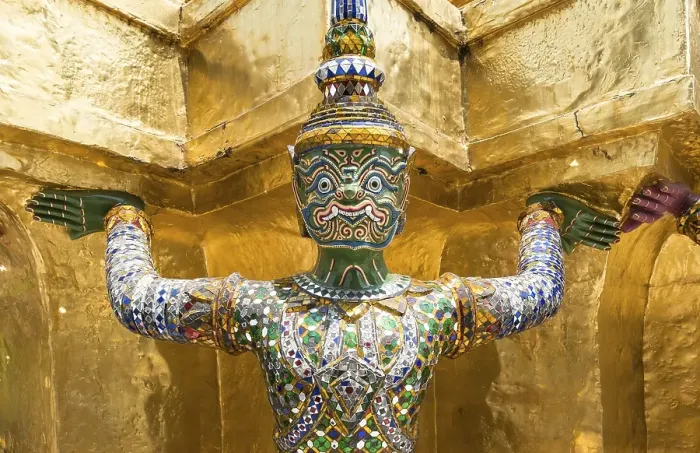 Framed Print : Yaksha statue at golden Chedi, Wat Phra Kaeo