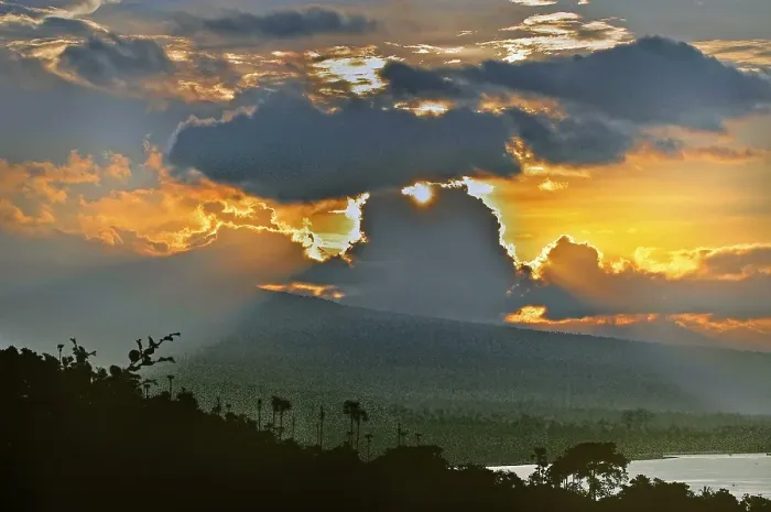 Framed Print : Yellow sky at sunset, Amed, Bali, Indonesia, Asia